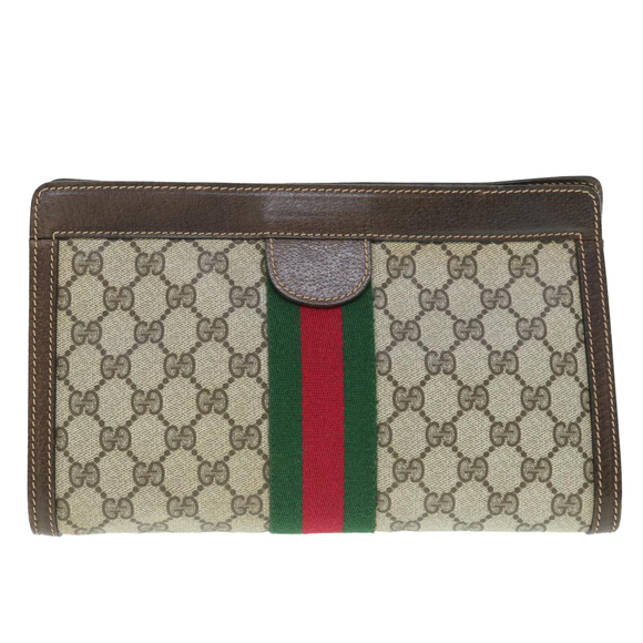 GUCCI GG Supreme Web Sherry Line Clutch Bag Beige Red 41 014 2125 28 Auth 64126 - Picture 13 of 16